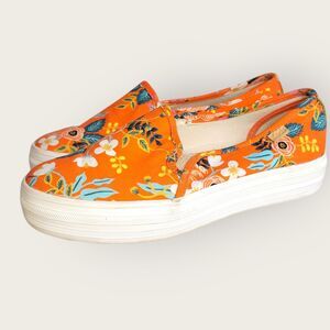 Womens 6.5 Keds X Rifle Paper Co Triple Decker Slip On Orange Floral WF57634 EUC